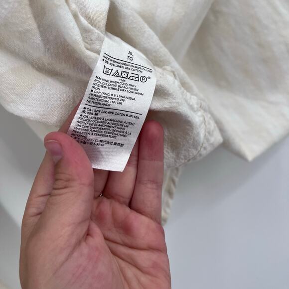 Banana Republic Cream White Cotton Linen Striped Untucked Men Button Up Shirt XL - Picture 6 of 6